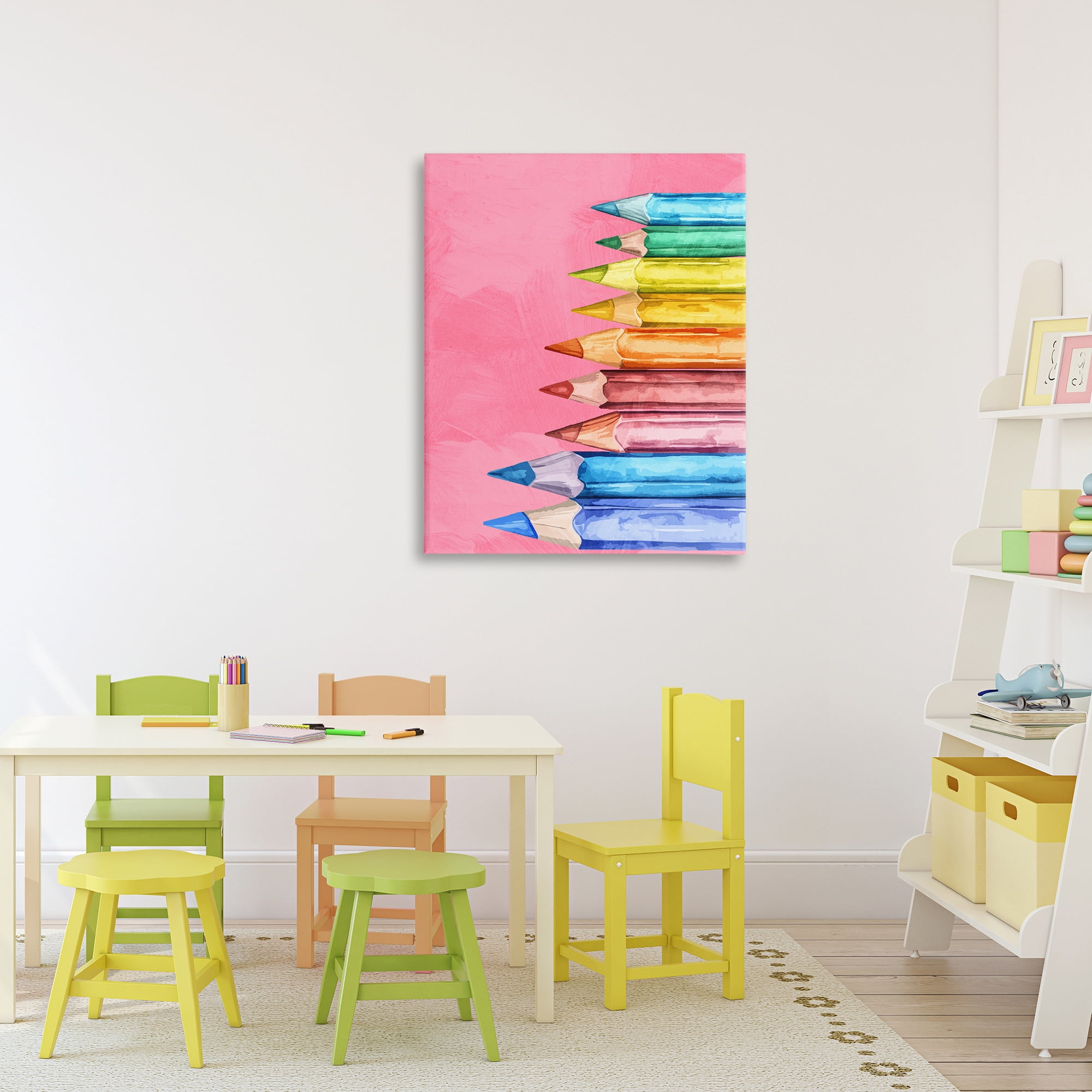 Stupell Industries Vibrant Pencils on Pink Canvas Wall Art, design by Kim Allen