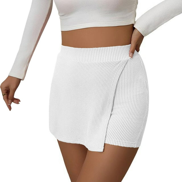 SwiftWear Women's Knit Mini Skorts - Mid-Rise Stretch Bodycon Skirt with Front Slit & Built-in Shorts