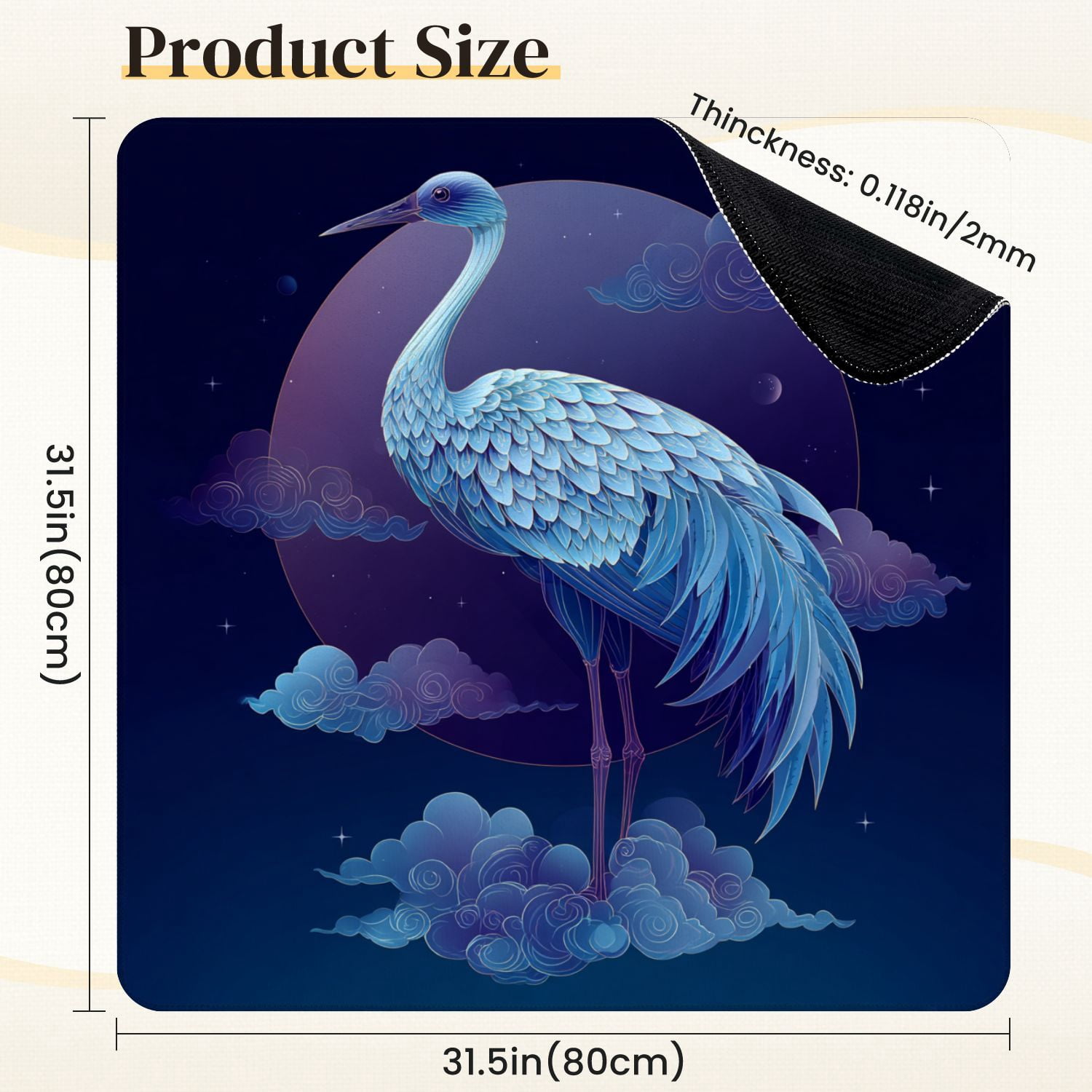 Chinoiserie Mahjong Mat 31.5" x 31.5" Blue Sky Crane Flat Non-Slip Noise Reduction Mahjong Tiles Table Cover for Dominoes Poker Card Board and Tile Games