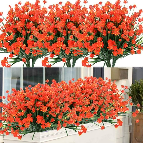 ZOELNIC 8Pcs Artificial Flowers Outdoor UV Resistant Fake Flowers ,Faux Plastic Flower Greenery Shrubs Plants for Indoor Outside Hanging Planter Home Garden Decoration