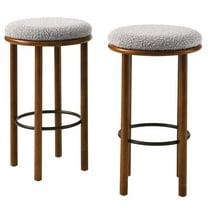 Counter Stool Chair, Set of 2, Walnut Taupe Gray, Fabric, Wood, Bar Pub Cafe Bistro Dining Kitchen Hospitality Restaurant, Modern Contemporary HB36726