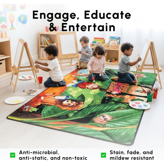 SAFECASTLE Kids Carpet Never Stop Reading Rug – 6'6" x 8'4" Educational Multicolored Nylon Area Rug with Books & Learning Design – Carpet for Kids, Toddlers, Classroom, Nursery, Playroom & Daycare