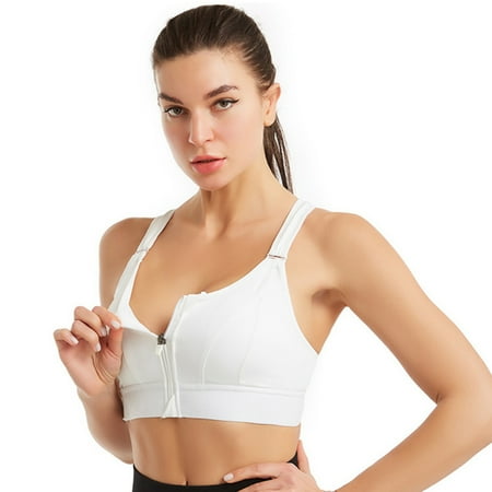 

Adjustable With Front Zip Sports Bra With Shockproof Function Athletic Bra White 5XL