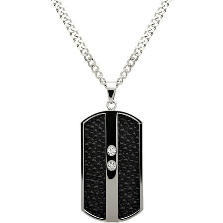 Men's Diamond Accent Stainless Steel Black Embossed Dog Tag Pendant, 22