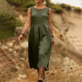 thumbnail image 3 of Dvprdro Solid Crew Neck Sleeveless Maxi Dress for Women Side Pockets Loose Fit Summer Vacation, 3 of 9