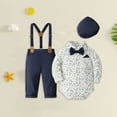 thumbnail image 2 of GCETTIC Baby Boy 4‑Piece Gentleman Outfit Set, Floral Print Long Sleeve Romper Suspender Pants Bow Tie Beret Hat for Wedding Baptism Party Size,12M, 2 of 4