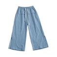thumbnail image 5 of YUGYXL Women Cotton Side Split Capris Straight Leg Loose Fit Cropped Pants Cute Casual Summer Pants with Front Pockets Blue Pants XL, 5 of 5