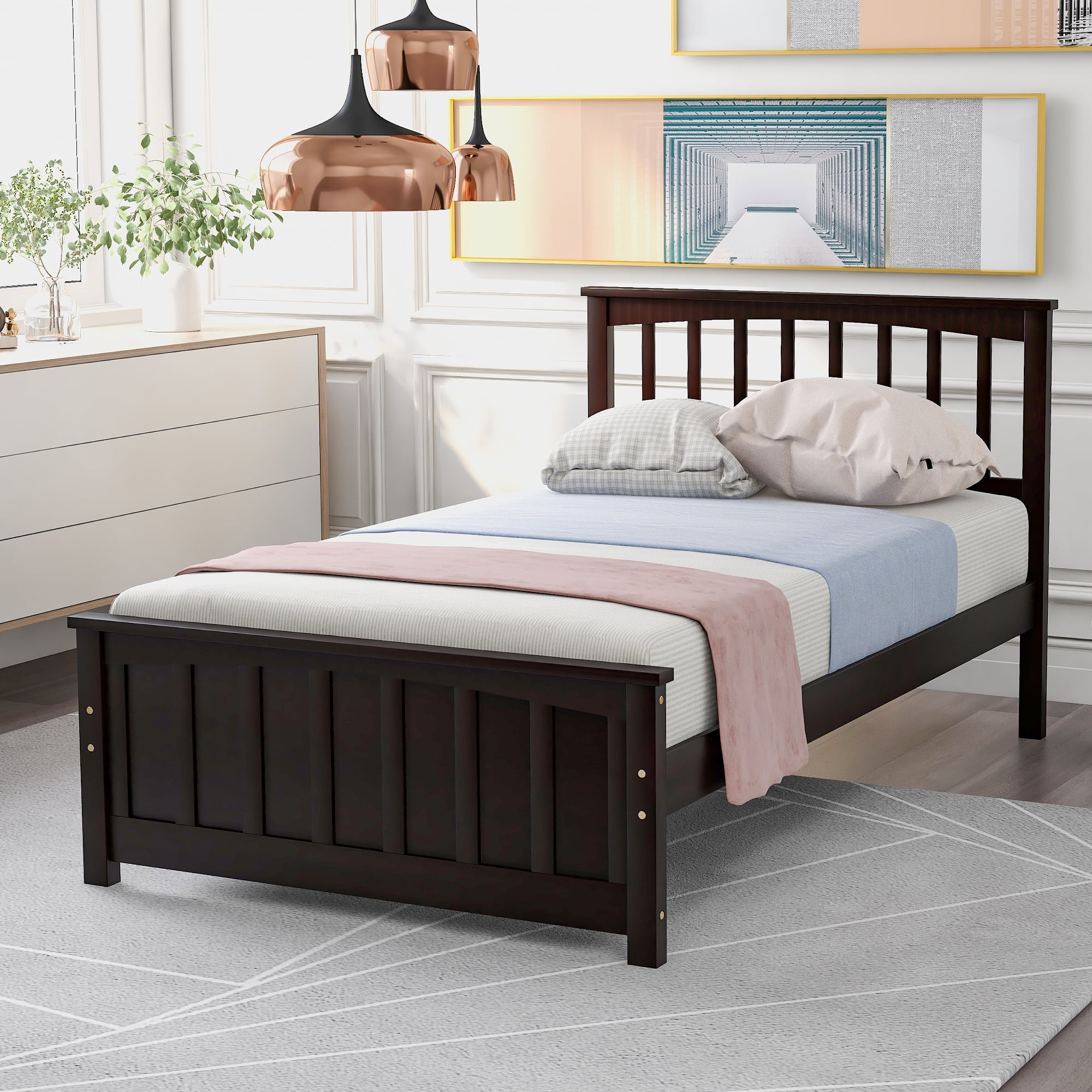 Wood Platform Bed Twin size Platform Bed, Espresso