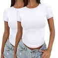 thumbnail image 2 of yunLCZ Basic Women's Tees Discounted Women's Crop T Shirt Girls Summer Pullover Top Women's Thin Round Neck Fashion Short Sleeves Breathable casual blouse loose fit, 2 of 7