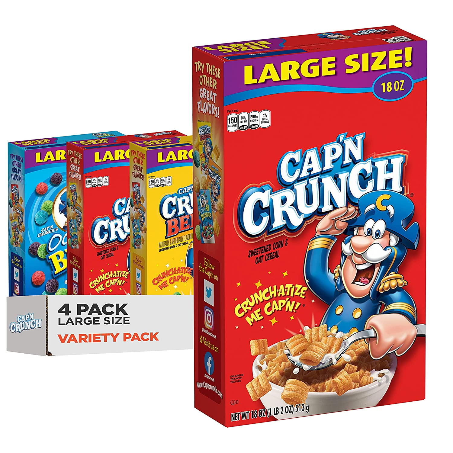 Captain Crunch Breakfast Cereal 3 Flavor Variety Pack, 4 Pack