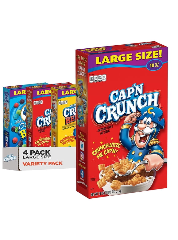 Captain Crunch Breakfast Cereal 3 Flavor Variety Pack, 4 Pack