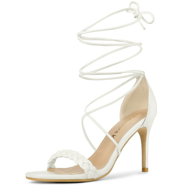 Sandalias de mujer Allegra K Tacones de aguja altos con Cordones Tacón con tiras Blanco 37.5