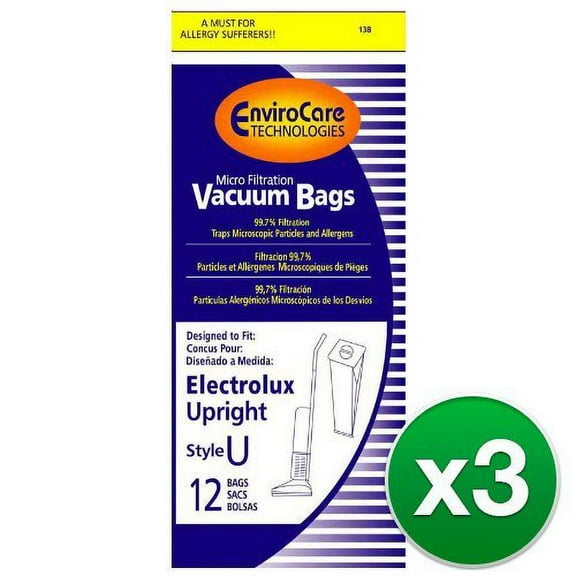 Replacement Vacuum Bag for Compatible with Electrolux 43712E / Type U / 138 (3 Pack)