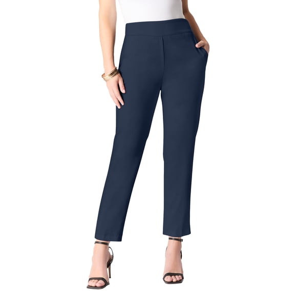 Roaman's Women's Plus Size Bi-Stretch Straight Leg Pull On Ankle Pant