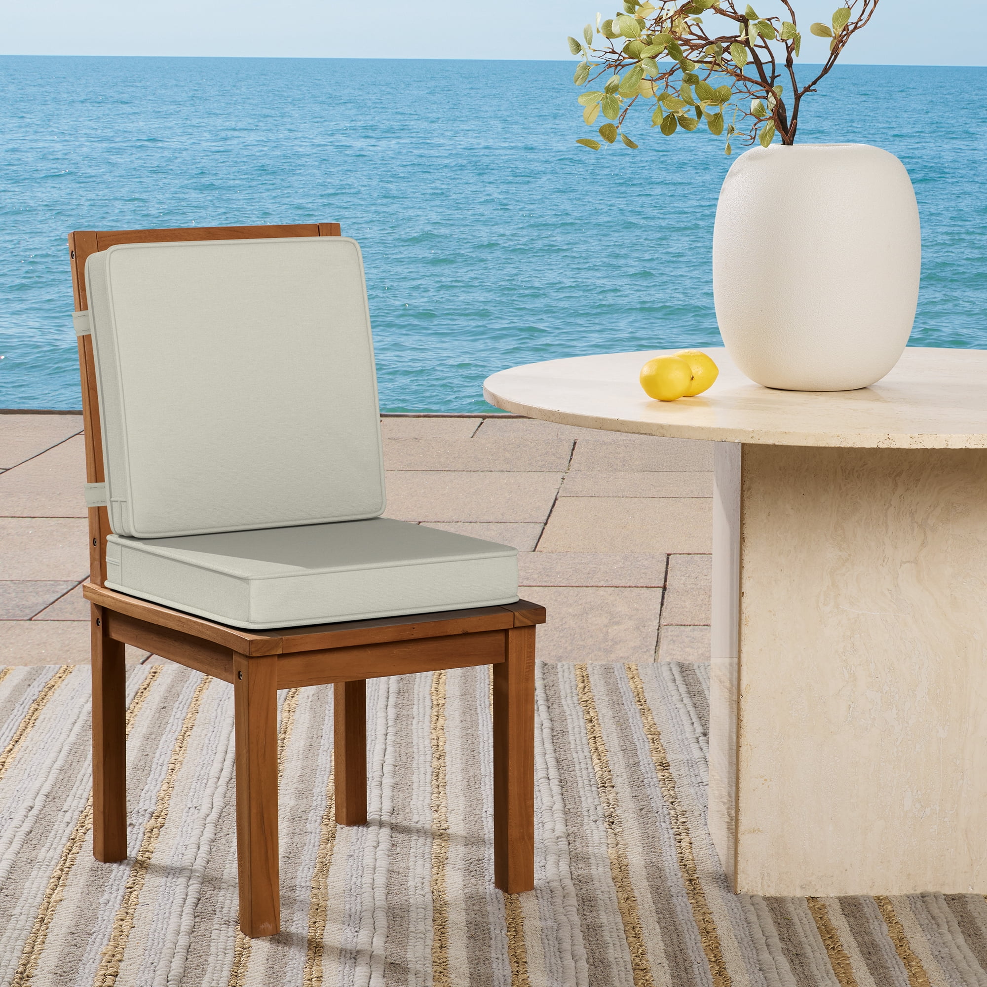 ARDEN Foam Outdoor Double Welted Dining Chair Cushion, 20 x 20, made with ProFoam, Rain-proof, Fade Resistant, Cream Woven Solid
