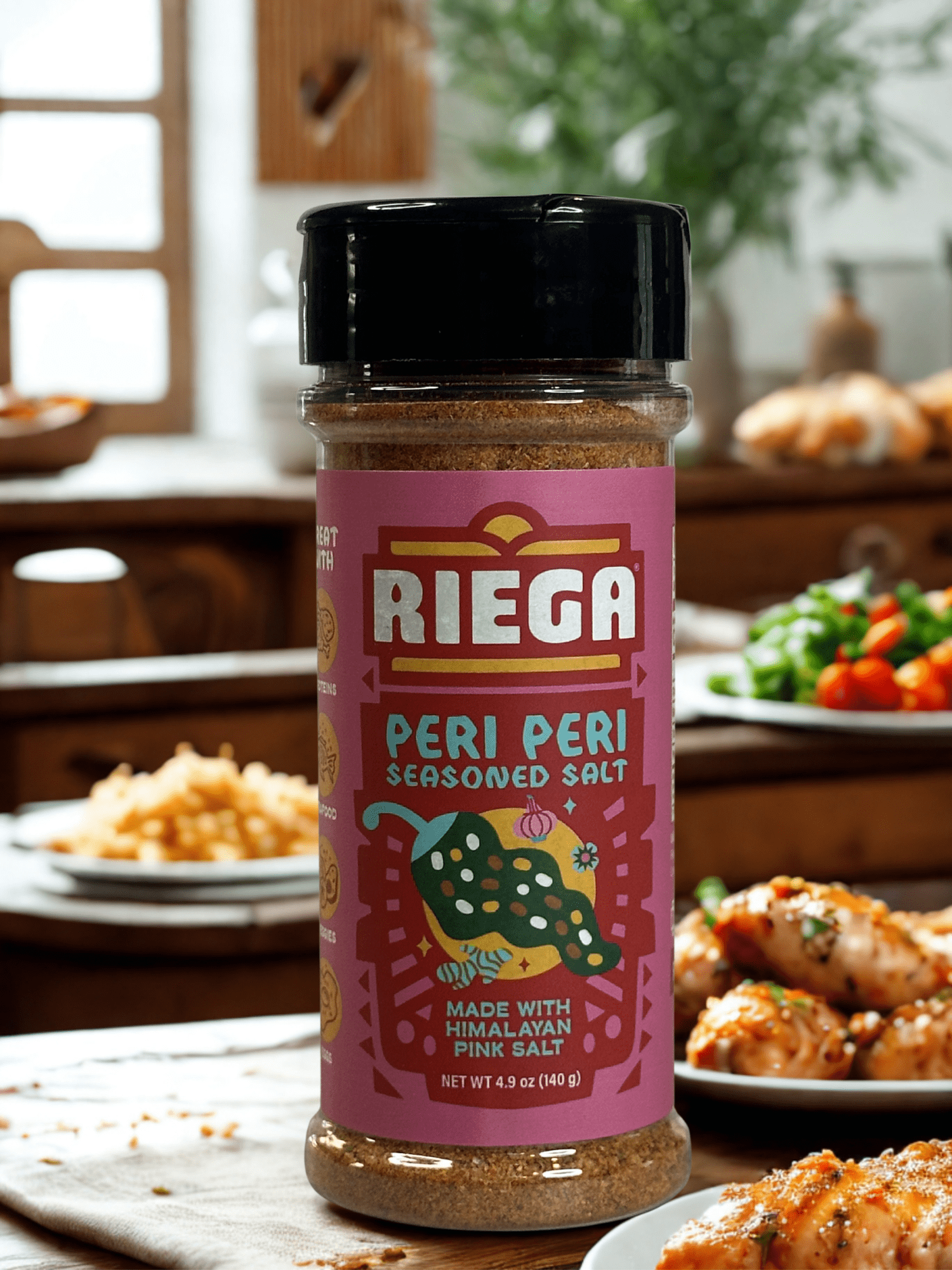 Riega Peri Peri Himalayan Pink Seasoned Salt Shaker, 4.9 oz, No Artificial Ingredients, Vegan