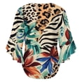 thumbnail image 6 of Tropical Floral Animal Print Fabric Women's V-Neck Blouse With 3/4 Ruffled Bell Sleeves Casual Top Ladies Blouses, 6 of 7