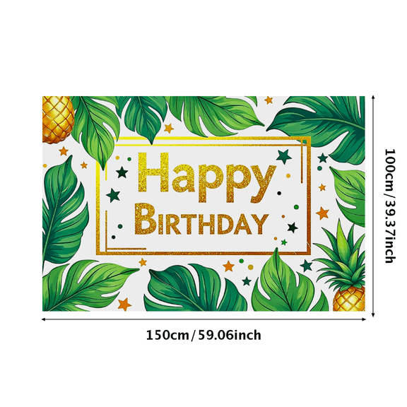 Tropical Themed Happy Birthday Banner with Pineapples and Leaves Background Backdrop Party Supplies Birthday Decoration Photography Props