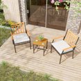 thumbnail image 3 of BLACK JAGUAR 3 Pieces Acacia Wood Bistro Set Patio Conversation Set with Cushions and Coffee Table Outdoor Bistro Table and Chairs Set for Porch, 3 of 9