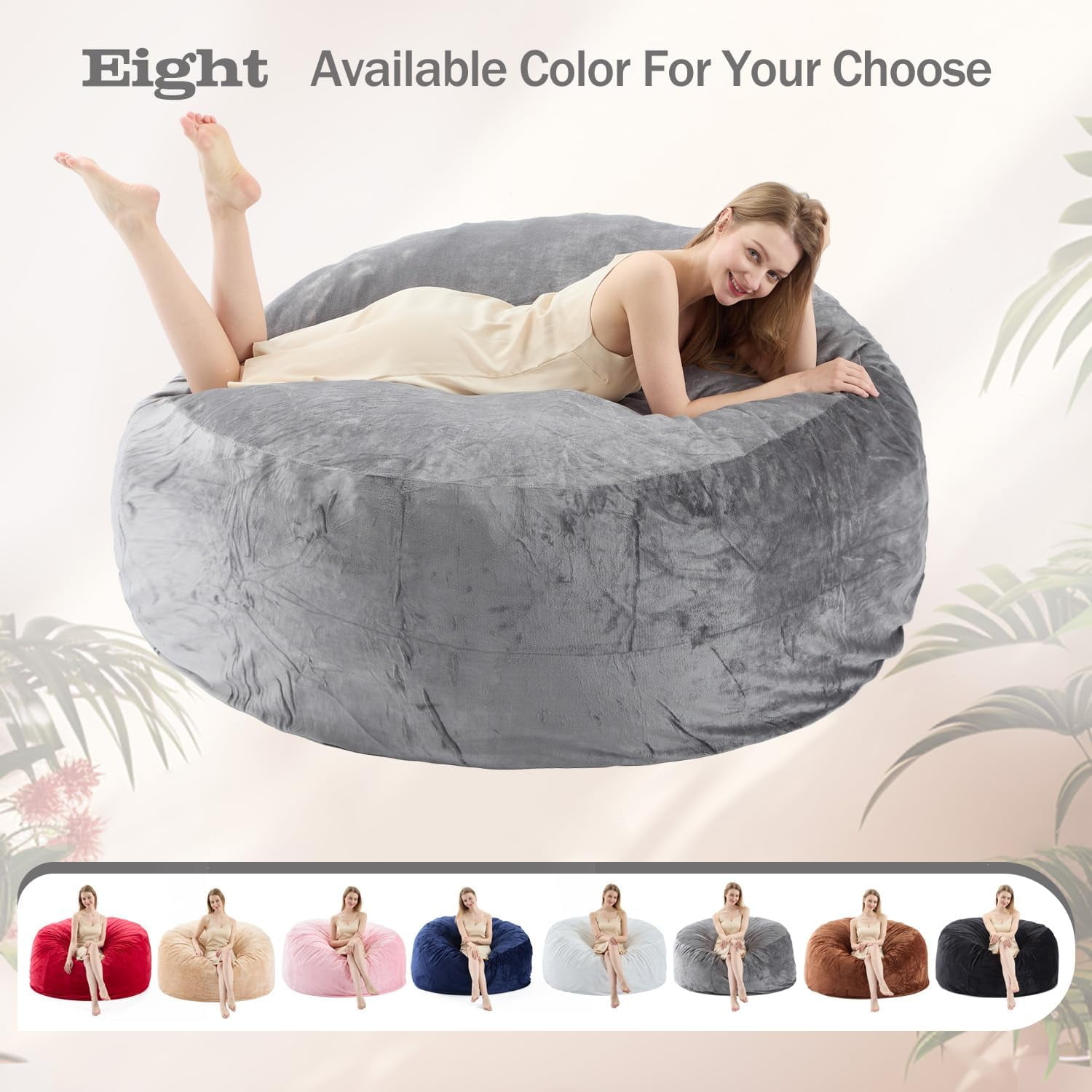 VIREO Bean Bag Chair - 4FT Bean Bag Chairs for Adults Memory Foam Filler Beanbag Chair with Ultra Soft Removable and Washable Flannel Cover, Beanbag Chairs for Living Room - Grey