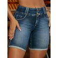 thumbnail image 2 of ROAD MARKINGS High-Waisted Denim Bermuda Shorts, Double Button Design, Rolled Cuff, Dark Blue Wash (US, Alpha, Medium, Regular, Regular, Blue), 2 of 6