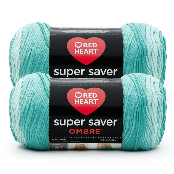 Red Heart® Super Saver Ombre™ #4 Worsted Acrylic Yarn, Spearmint 10oz/283g #482 Yards (2 Pack)