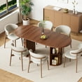 thumbnail image 3 of Hommpa 71" Dining Table for 6,Modern Oval Kitchen Table With Storage Cabinet,Long Dining Room Tables With Wood Strip Base for Kitchen Dining Room Living Room,Walnut, 3 of 14