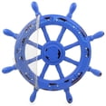 thumbnail image 2 of Nautical Blue Ship Wheel Antique Vintage Style With Rivets & Mediterranean Fishing Net Styled With Black Spots Graffiti Art | Maritime Captains Ocean & Sea Gifts & Wall Sculptures (30 Inches), 2 of 4