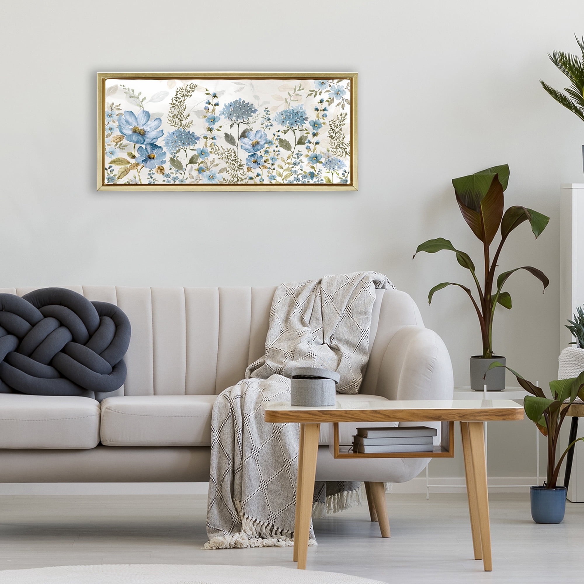 Stupell Industries Subdued Meadow Foliage Gold Framed Floater Canvas Wall Art, design by Nan