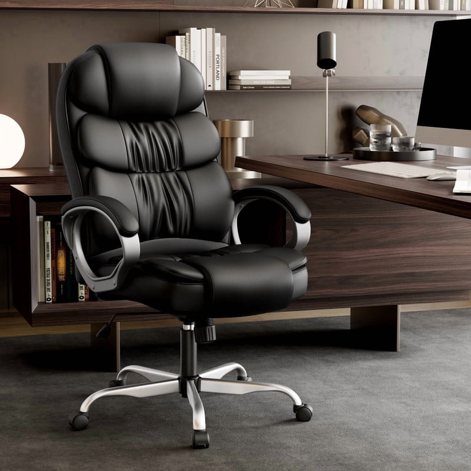 Homall High Back Office Chair, Executive Leather Desk Chair with Padded Armrests Swivel Task Chair with Lumbar Support, Black