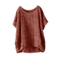 thumbnail image 1 of Zpanxa Chemises Fille Ado Couleur Unie Coton Lin Col Rond Manches Courtes Haut Coton Lin 5-6 Ans, 1 of 5
