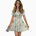 thumbnail image 2 of Herb Plants Botanical Leaves With Flower Women Dress V-Neck Short Sleeve Flowy Swing Party Midi Dress, 2 of 4