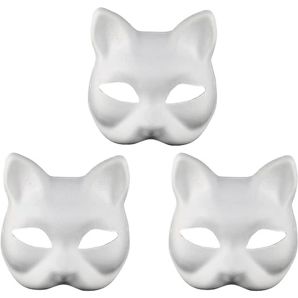 3 máscaras de zorro, máscaras blancas para pintar, máscaras de bricolaje en blanco, máscaras de vestir de animales para disfraces de Halloween, accesorios de cosplay