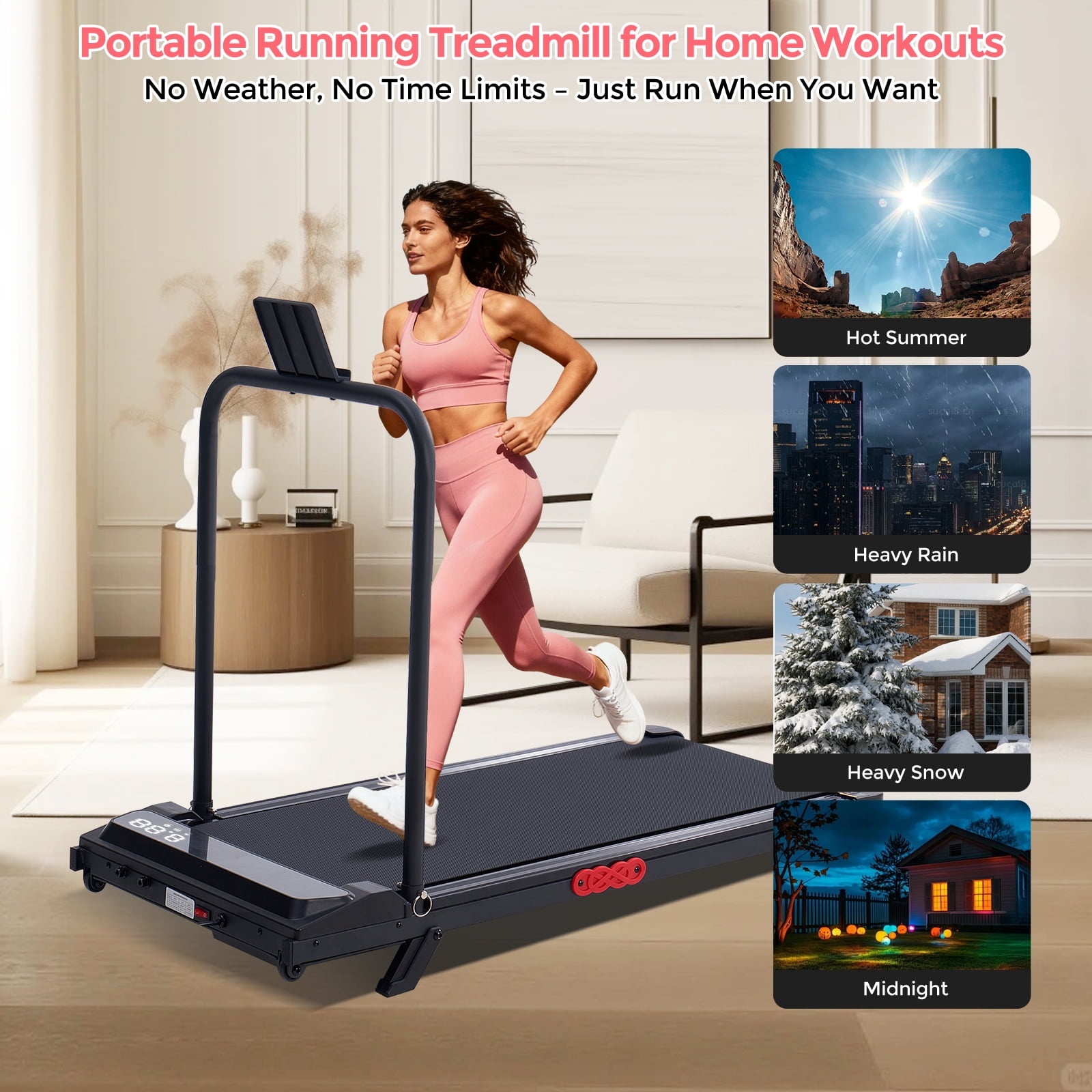 HevGlrm Walking Pad Treadmill with Incline for Home,3.0HP Portbale Under Desk Treadmills with Handles,350 lbs Capacity Compact Running Treadmill for Small Space,0.6-7.6 MPH