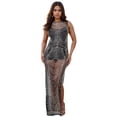 thumbnail image 1 of Vestido largo Nagfar de malla transparente con diamantes de imitación para mujer, color negro, 1 of 6