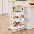 thumbnail image 6 of 3 Tier Metal Rolling Utility Cart, Rolling Storage Cart, Trolley Cart with Wheels, Small Rolling Cart, Storage Cart Organizer for Kitchen, Office, Bathroom, White, 6 of 18