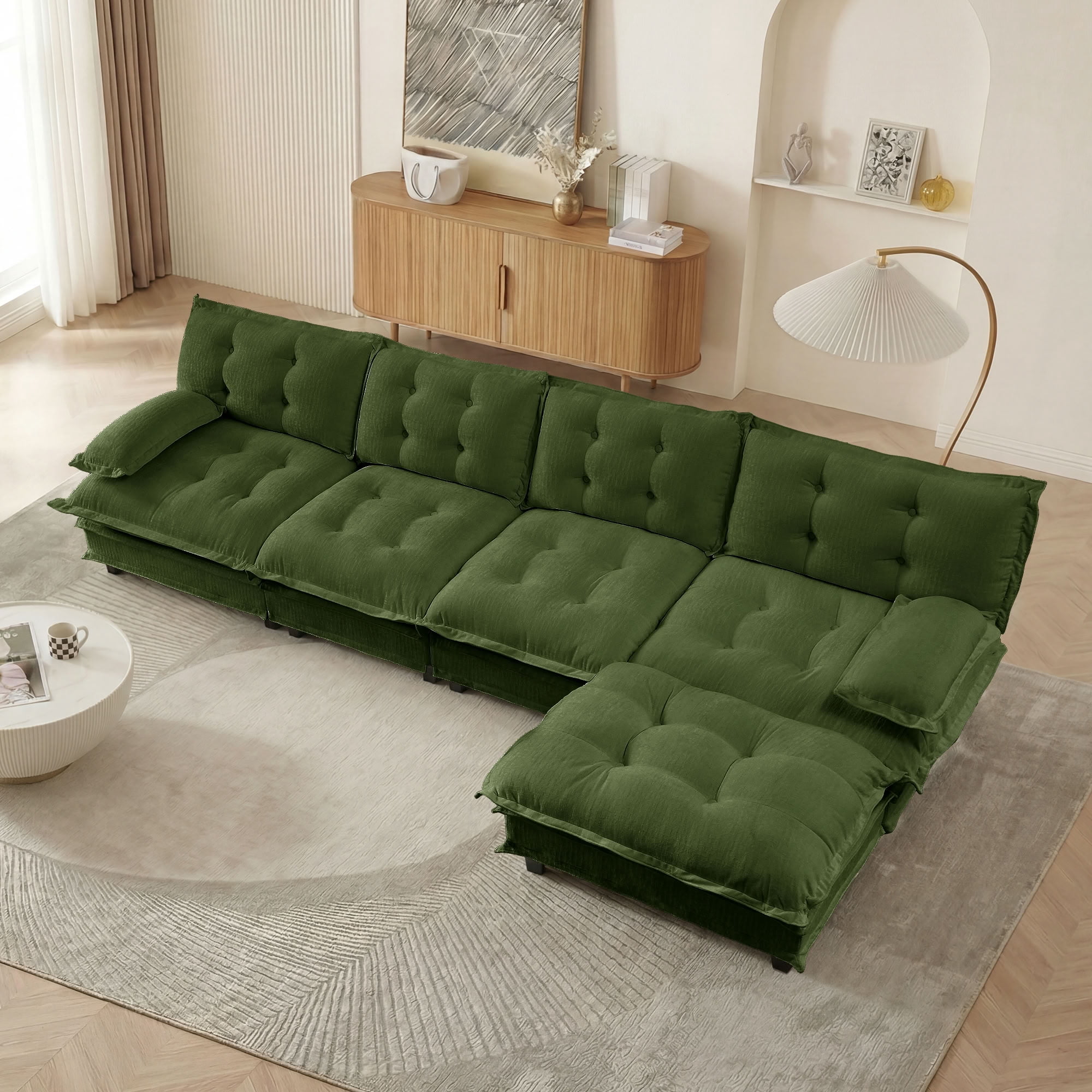MAYEERTY 138 Inch L-Shaped Sectional Sofa with Ottoman, 4-Seater Deep Seat Modular Couch for Living Room Bedroom Apartment