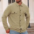 thumbnail image 2 of WTOBBY Men's Plaid Shacket Long Sleeve Lapel Collar Double Pocket Casual Loose Fit Button Front Flannel Outerwear Shirt Jacket Fall Winter Warm,Khaki L, 2 of 4