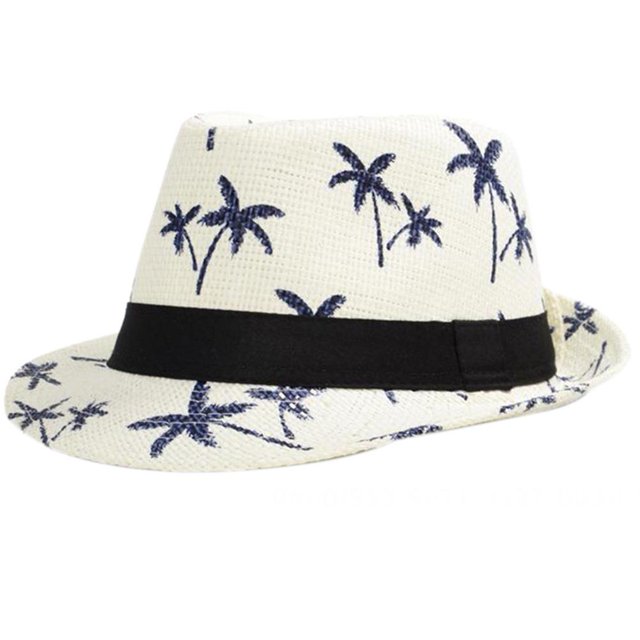 Straw Hat Sun Hat Sun Protection Hat Fisherman Hat Summer Hat Foldable Beach Hat Beach Hats Coconut Tree Pattern Beige 4