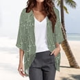 thumbnail image 2 of LEKODE Women Open Front Chiffon Kimono Cardigan, Mid Length Loose Outerwear with 3/4 Flare Bell Sleeve and 3D Floral Embroidery, Lightweight Sun Protection Cover Up for Beach Swim Vacation Green L, 2 of 5