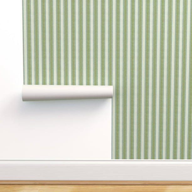 Peel & Stick Wallpaper 3ft x 2ft - French Ticking Stripe Vertical Green ...