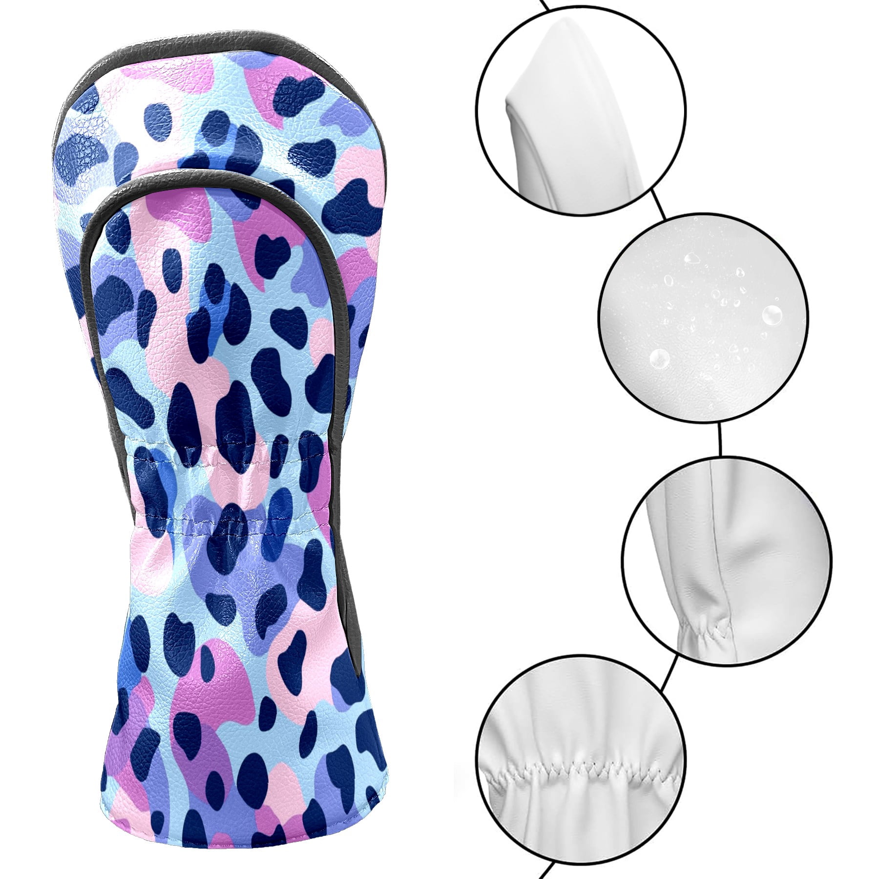 Golf Club Covers PU Leather Waterproof Head Covers for Fairway Woods Hybrids Colorful Leopard Print