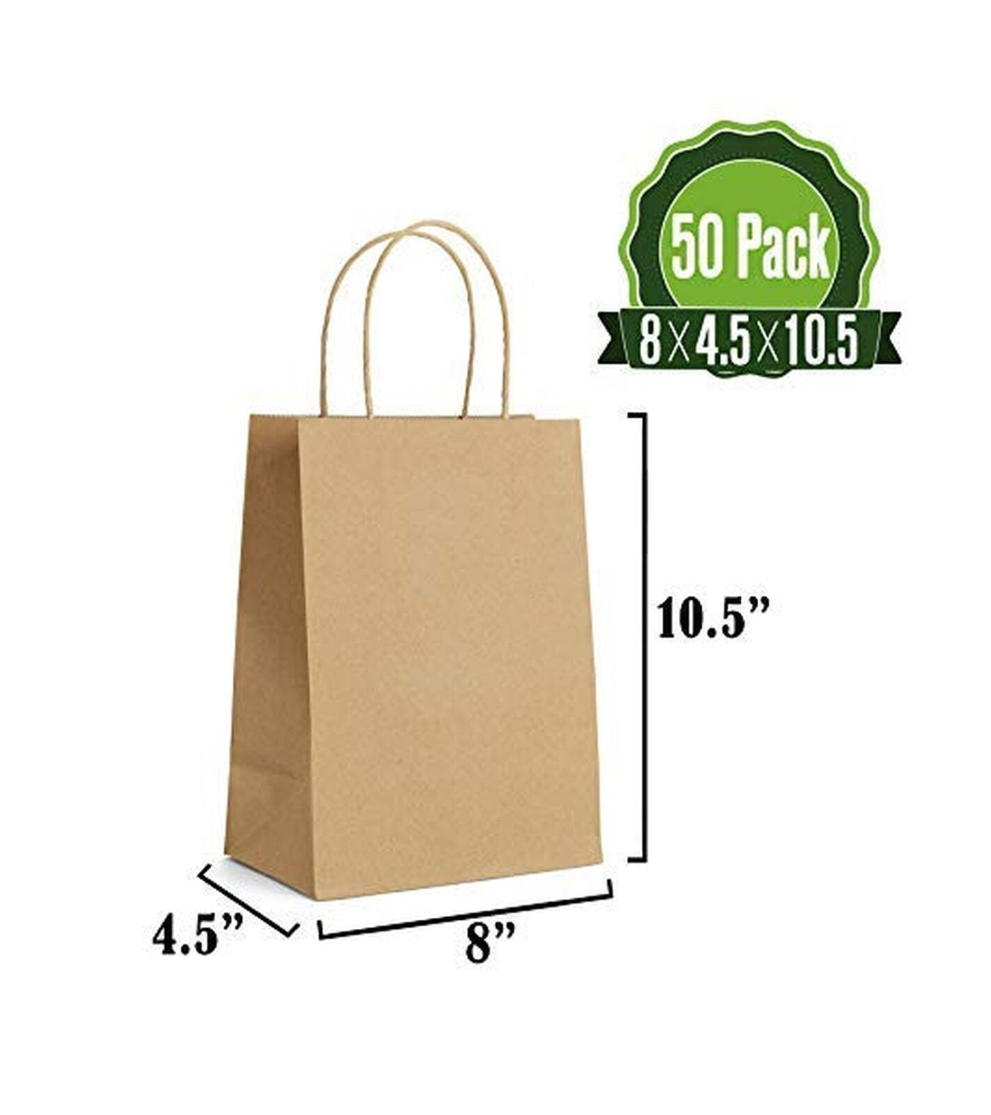 Ideal for Shopping, Brown Kraft Paper Gift Bags Bulk with Handles 50Pc