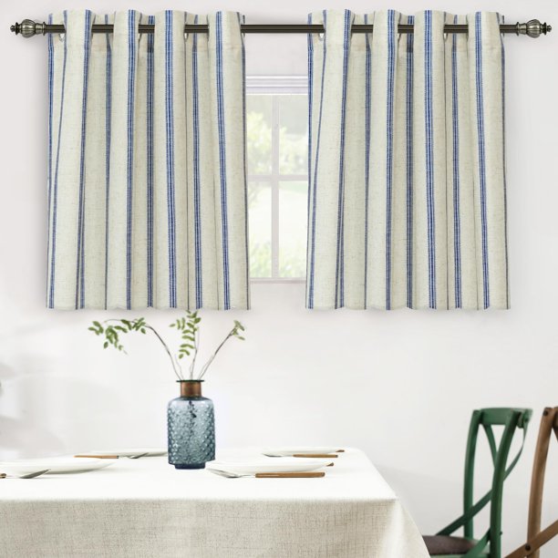Cortinas DriftAway 92 x 91 cm, mezcla de lino con rayas verticales, azul marino