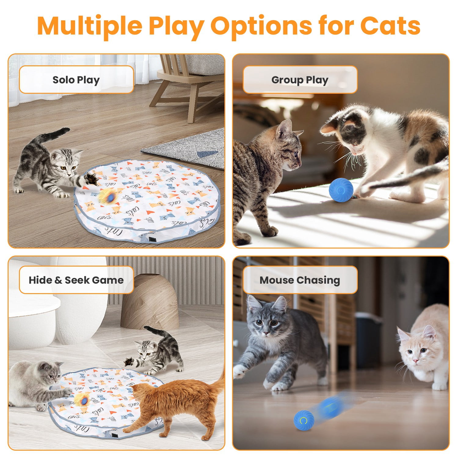 1Pc Rechargeable Fast Rolling Ball in Pouch Cat Toys, Indoor Motion Activated Interactive Catching Game