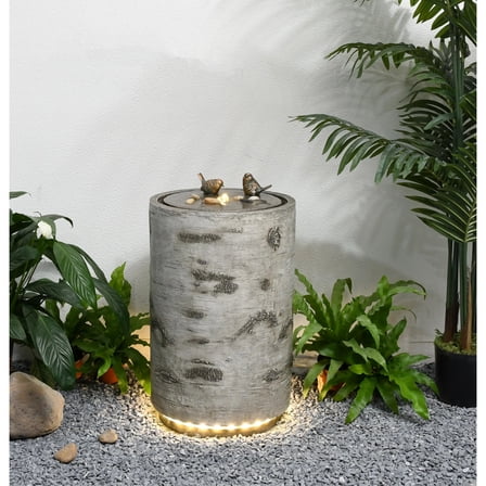 Hi-Line Gifts LED Lighted Cylindrical Bird Bath Outdoor Garden Water Fountain - 21.5"
