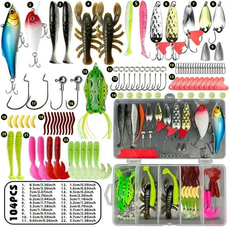 LQQBOX Fishing Topwater Lures Fishing Lures Kit for Freshwater Soft Plastic Lures Fishing Accessories Tackle Boxes Fishing Spoons Swimbaits Minnow Popper Crankbait
