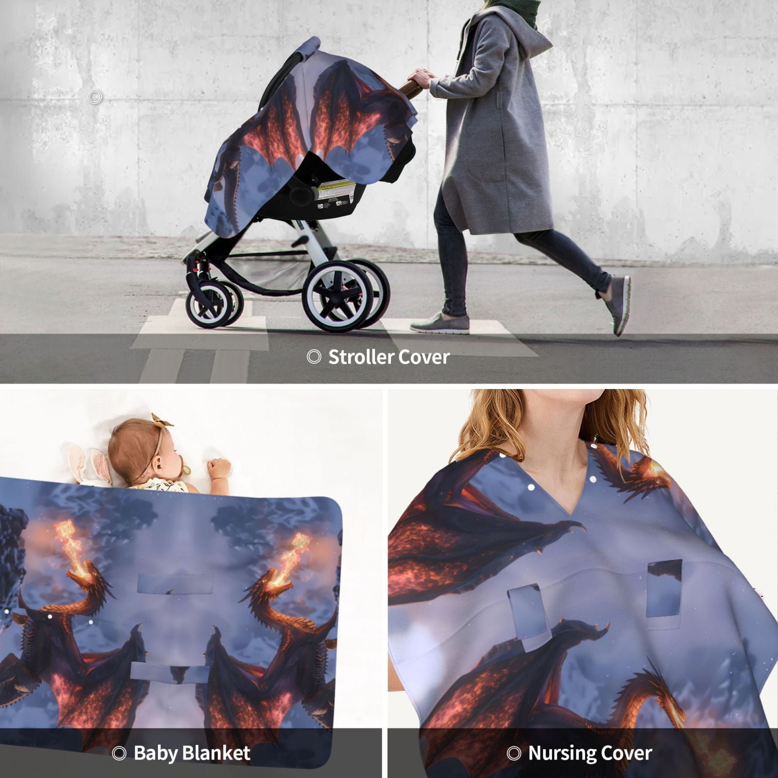 Car Seat Cover Baby - Winter Fire Dragon Breathable Infant Car Seat Cover for Baby Carseat, Lightweight Comfort Baby Essentials Must Haves Newborn Stuff for Girl Boy