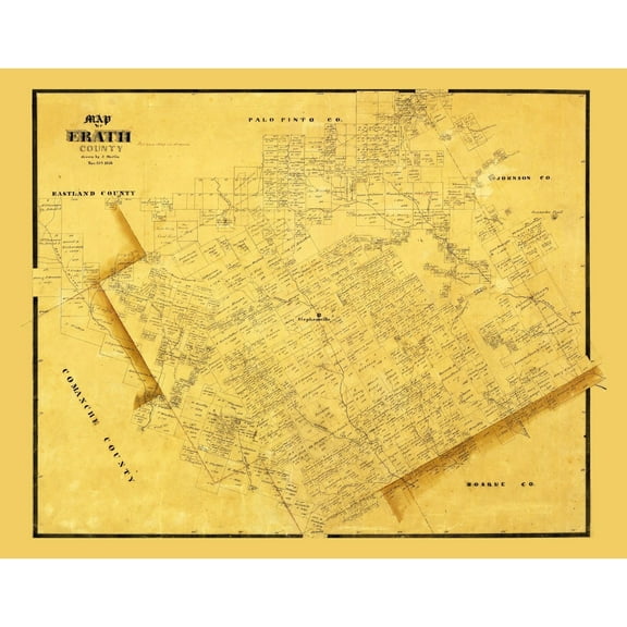 Historic County Map - Erath County Texas - Martin 1856 - Vintage Wall Art