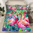 thumbnail image 2 of Feelyou Girly Pink Flamingo Bed Sheets, Tropic Palm Leaves King Sheets, Kawaii Summer Animal Sheet Set, Super Cozy Room Decor, 4pcs, 2 of 7